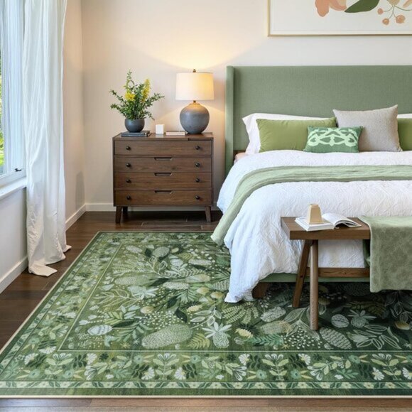 New 5x7 Green Botanical Area Rug, Washable Non-Slip Modern Carpet for Any Room - Picture 3 of 9